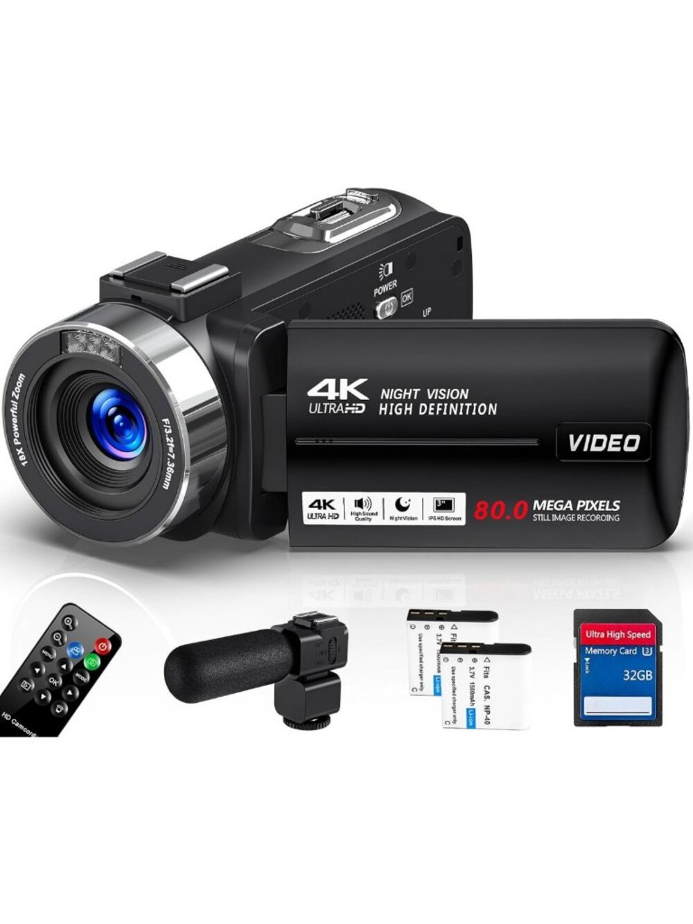 4K Ultra HD 80MP Camcorder for Vlogging, YouTube, Live Streaming & Webcam